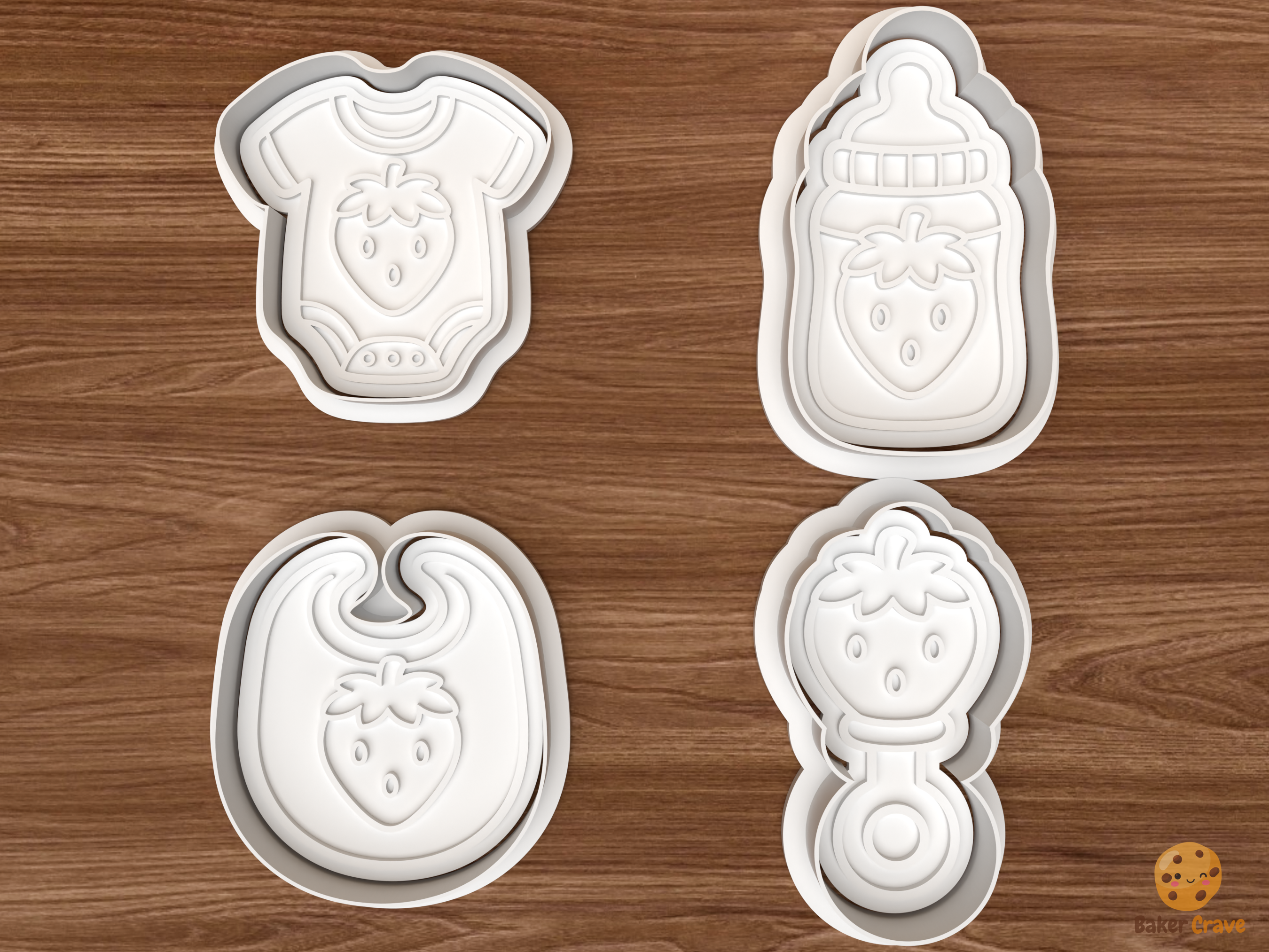 Strawberry Baby Shower Cookie Cutter Set STL File - 01 set main