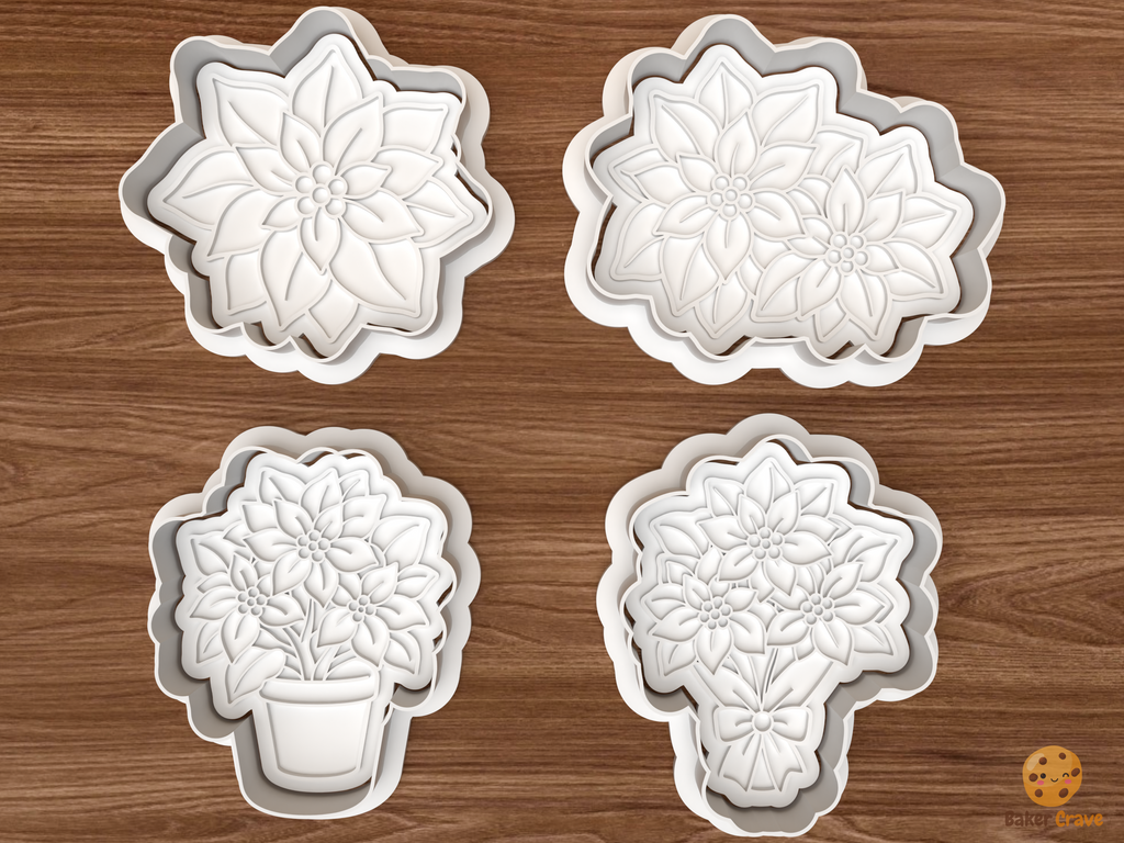 Christmas Poinsettia Cookie Cutter Set STL File - 01 set main
