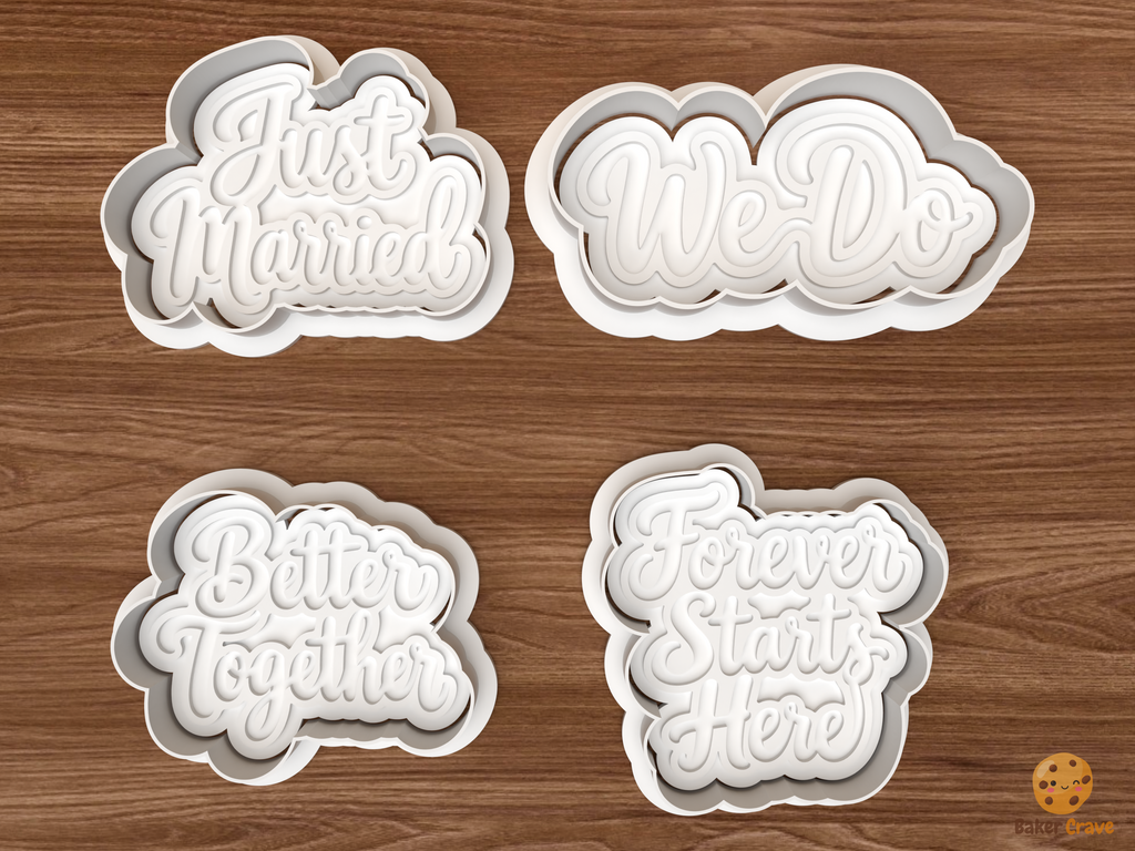 Just Married Wedding Words Cookie Cutter Set STL File