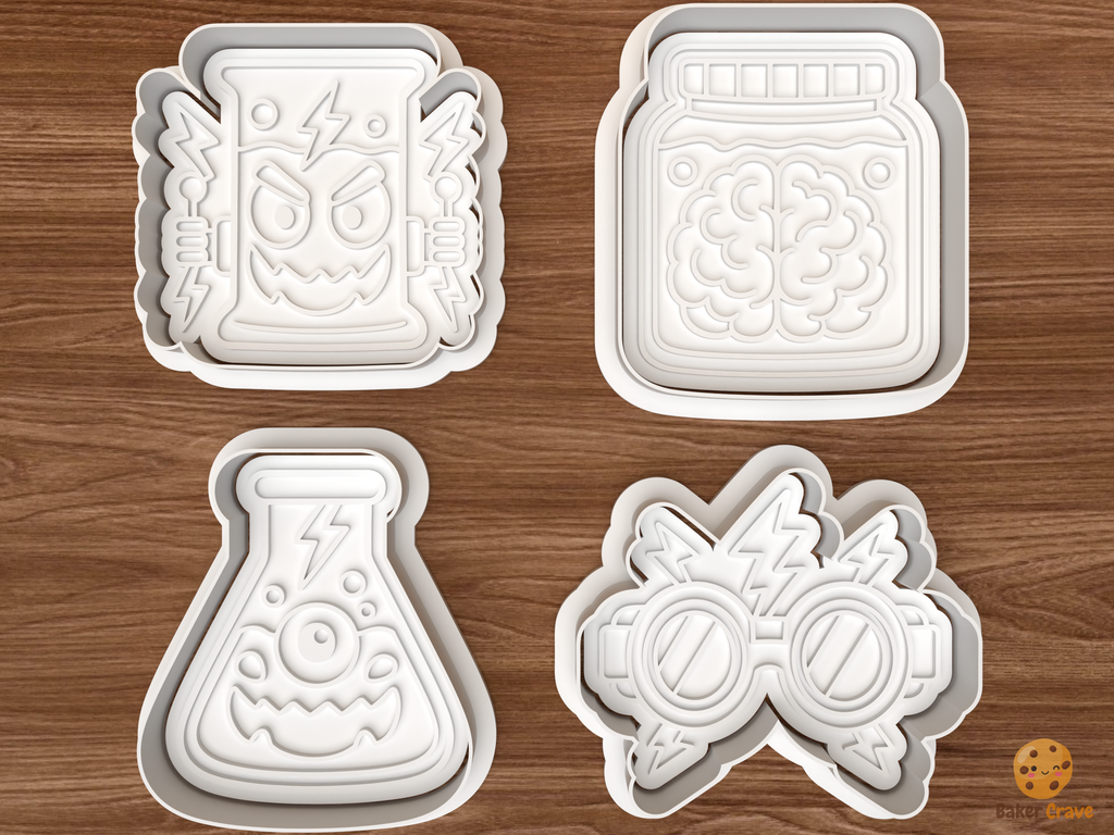 Halloween Mad Scientist Cookie Cutter Set STL File - 01 set main