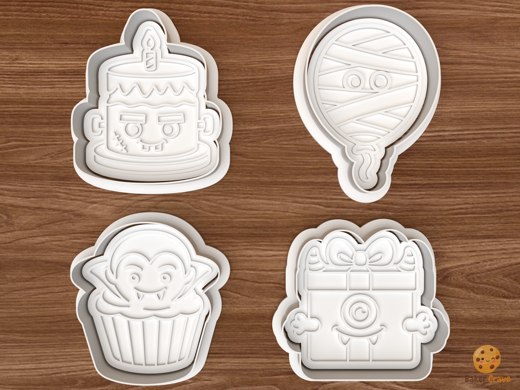 Cute Halloween Monster Party Cookie Cutter Set STL File - 01 set main