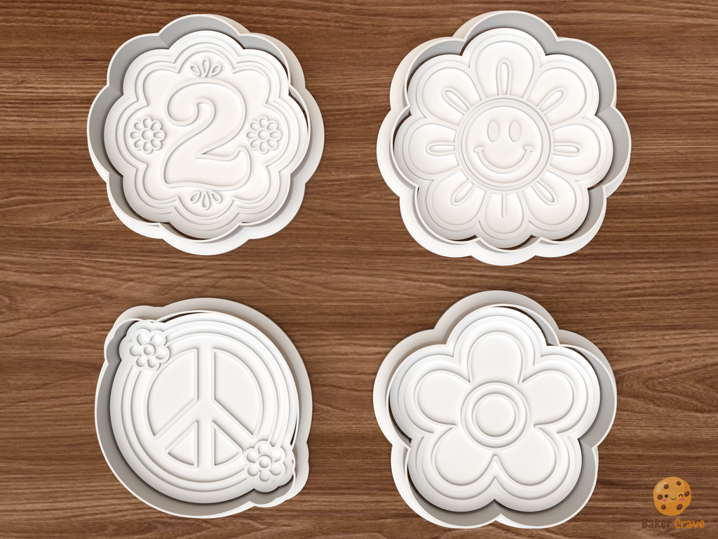 Two Groovy Birthday Cookie Cutter Set STL File - 01 set main