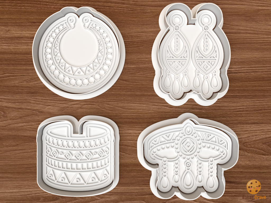 African Jewelry Cookie Cutter Set STL File