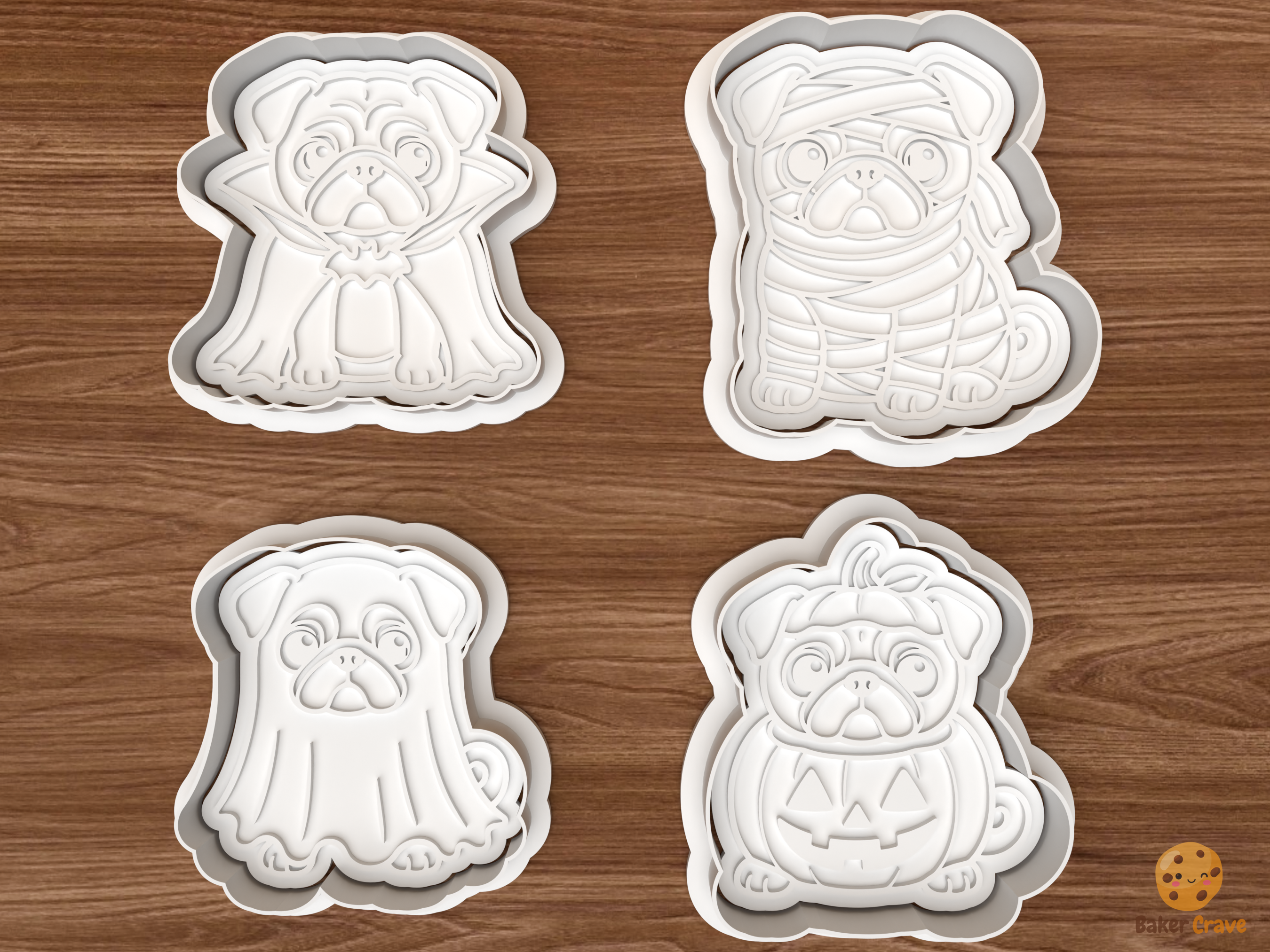 Halloween Pug Dog Cookie Cutter Set STL File - 01 set main