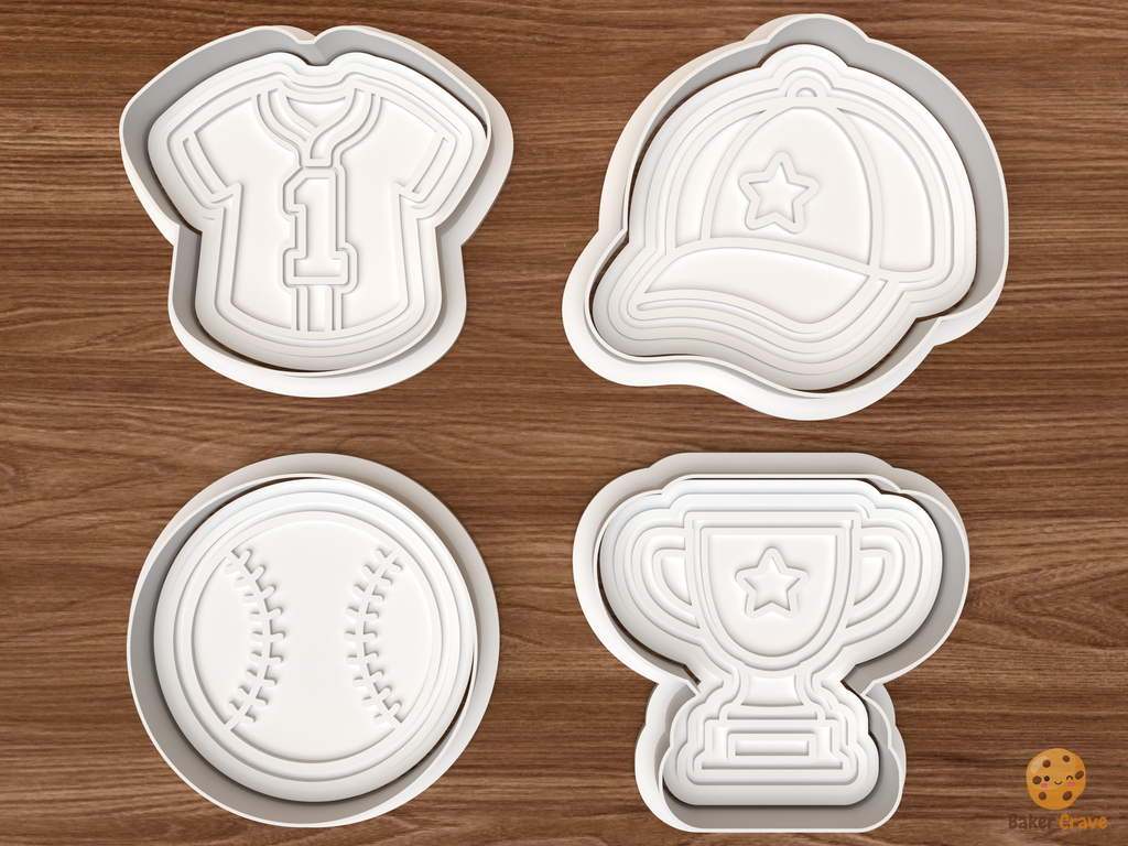 Baseball First Birthday Cookie Cutter Set STL File - 01 set main