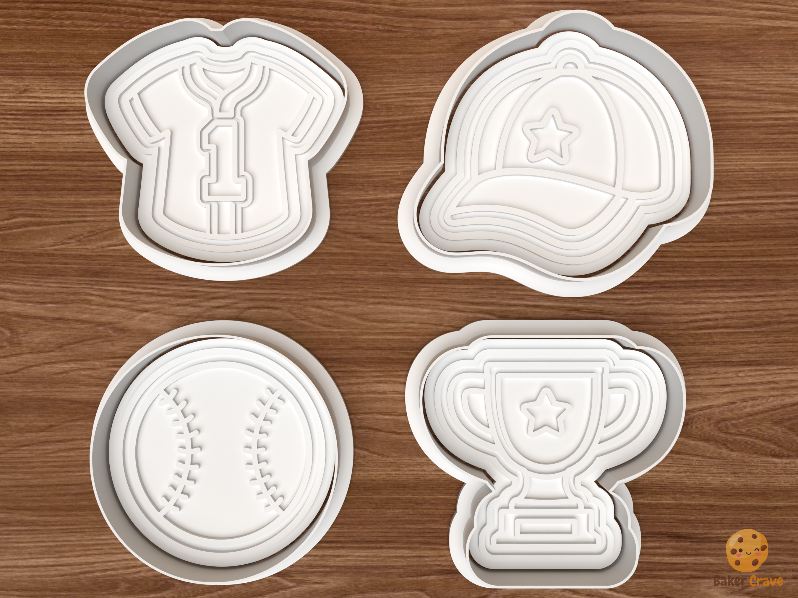 Baseball First Birthday Cookie Cutter Set STL File - 01 set main