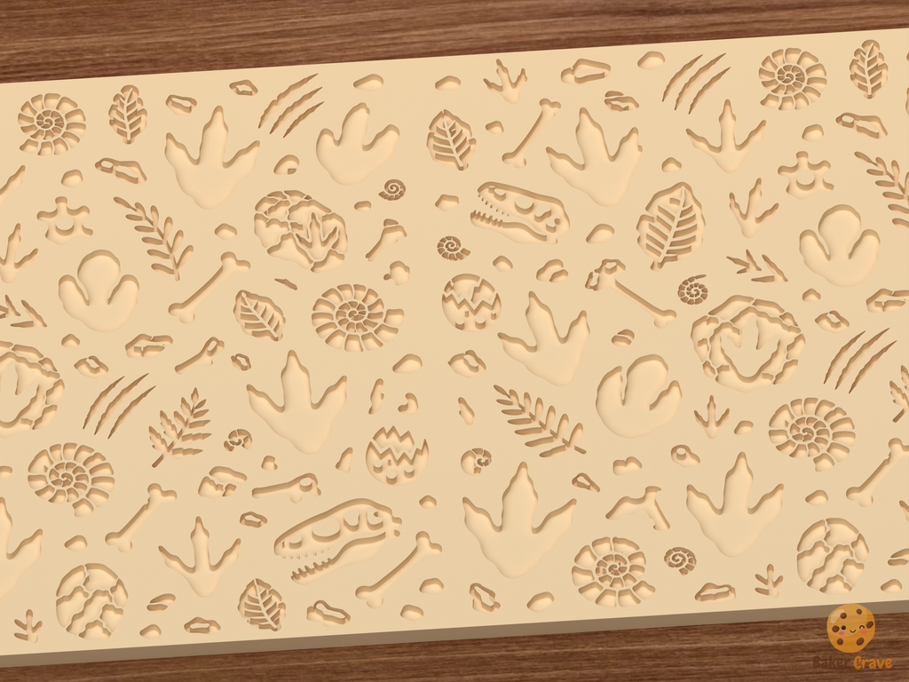 Dinosaur Fossil Tracks Textured Roller STL File - 02 close detail deboss