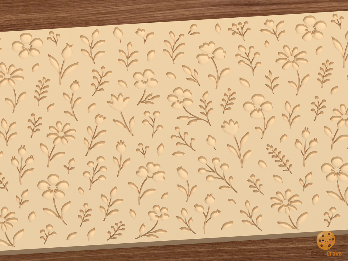 Botanical Wildflower Textured Roller STL File - 02 close detail deboss