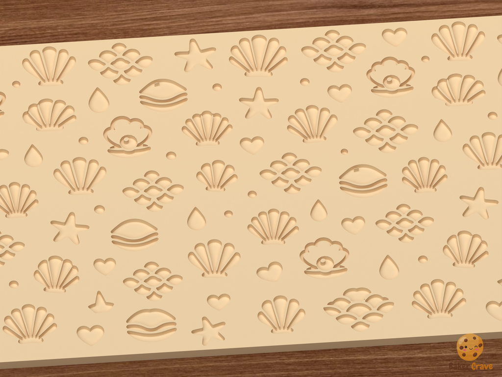 Coastal Seashell Textured Roller STL File - 02 close detail deboss