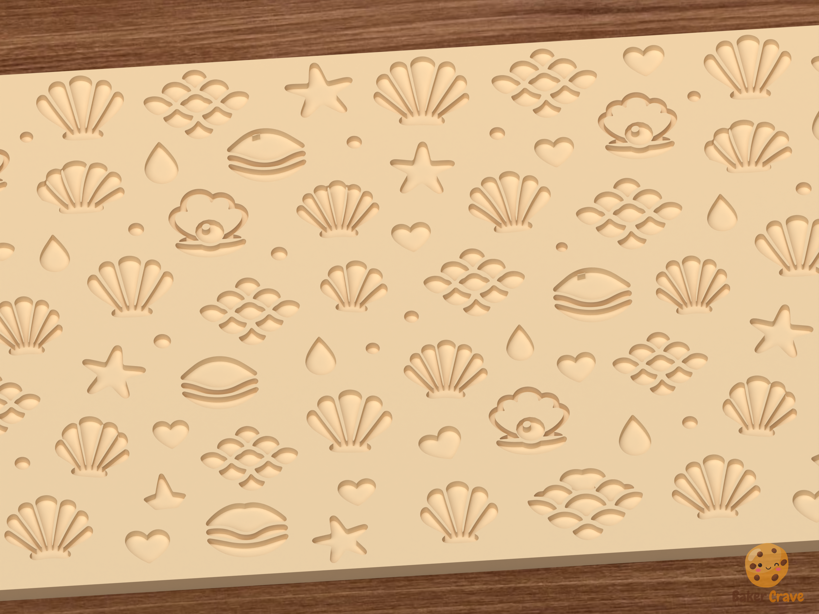Coastal Seashell Textured Roller STL File - 02 close detail deboss