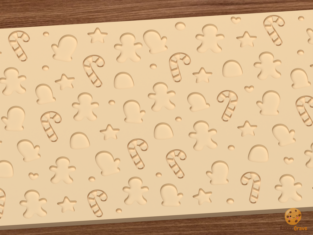 Christmas Cookie Icons Textured Roller STL File - 02 close detail deboss