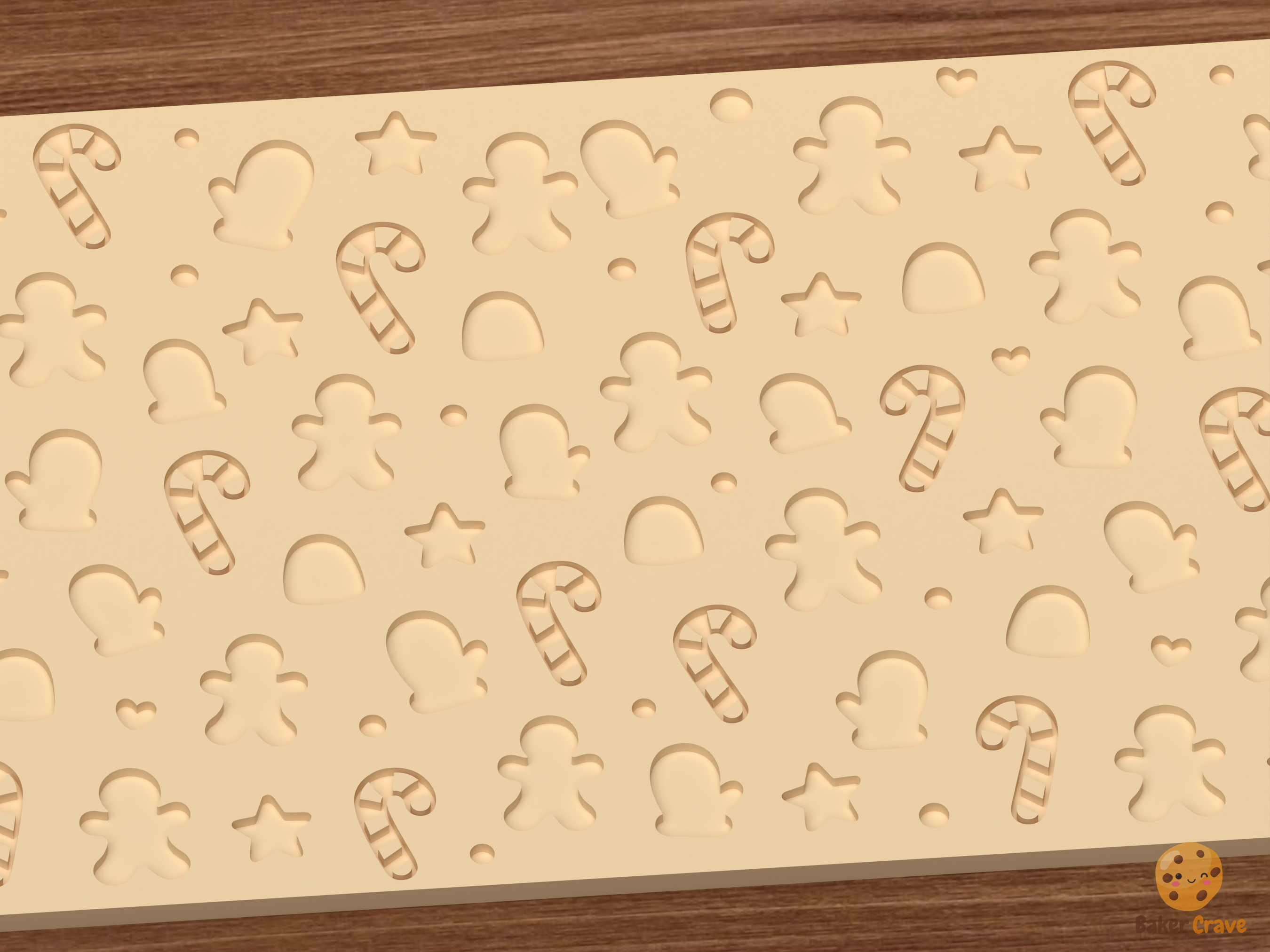 Christmas Cookie Icons Textured Roller STL File - 02 close detail deboss