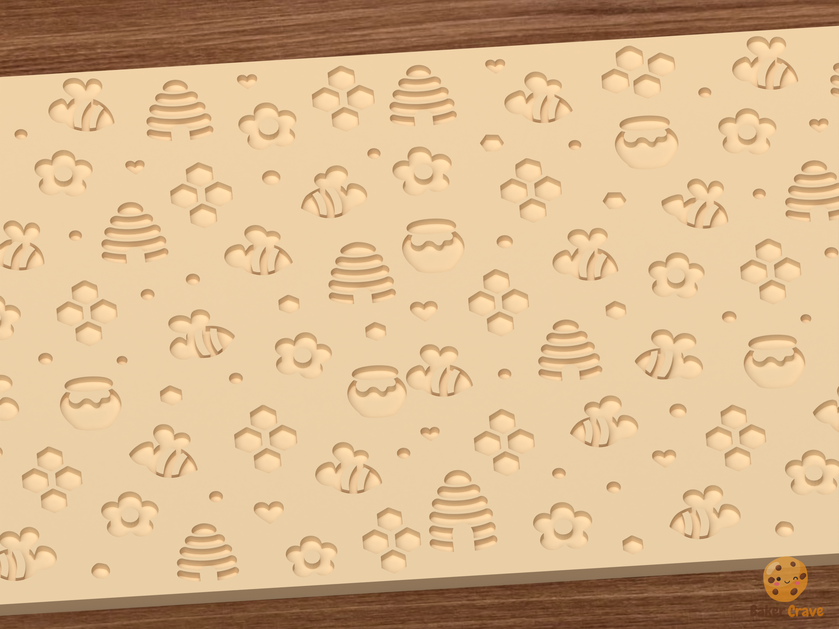 Honey Bee Garden Textured Roller STL File - 02 close detail deboss