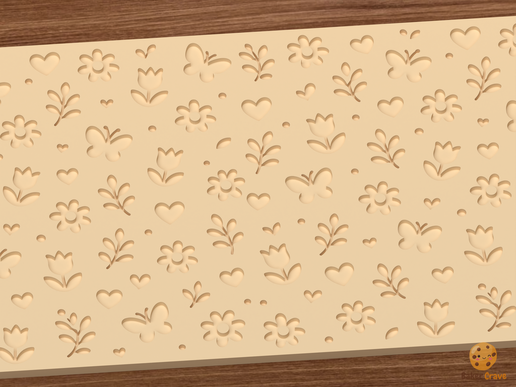 Spring Garden Hearts Textured Roller STL File - 02 close detail deboss