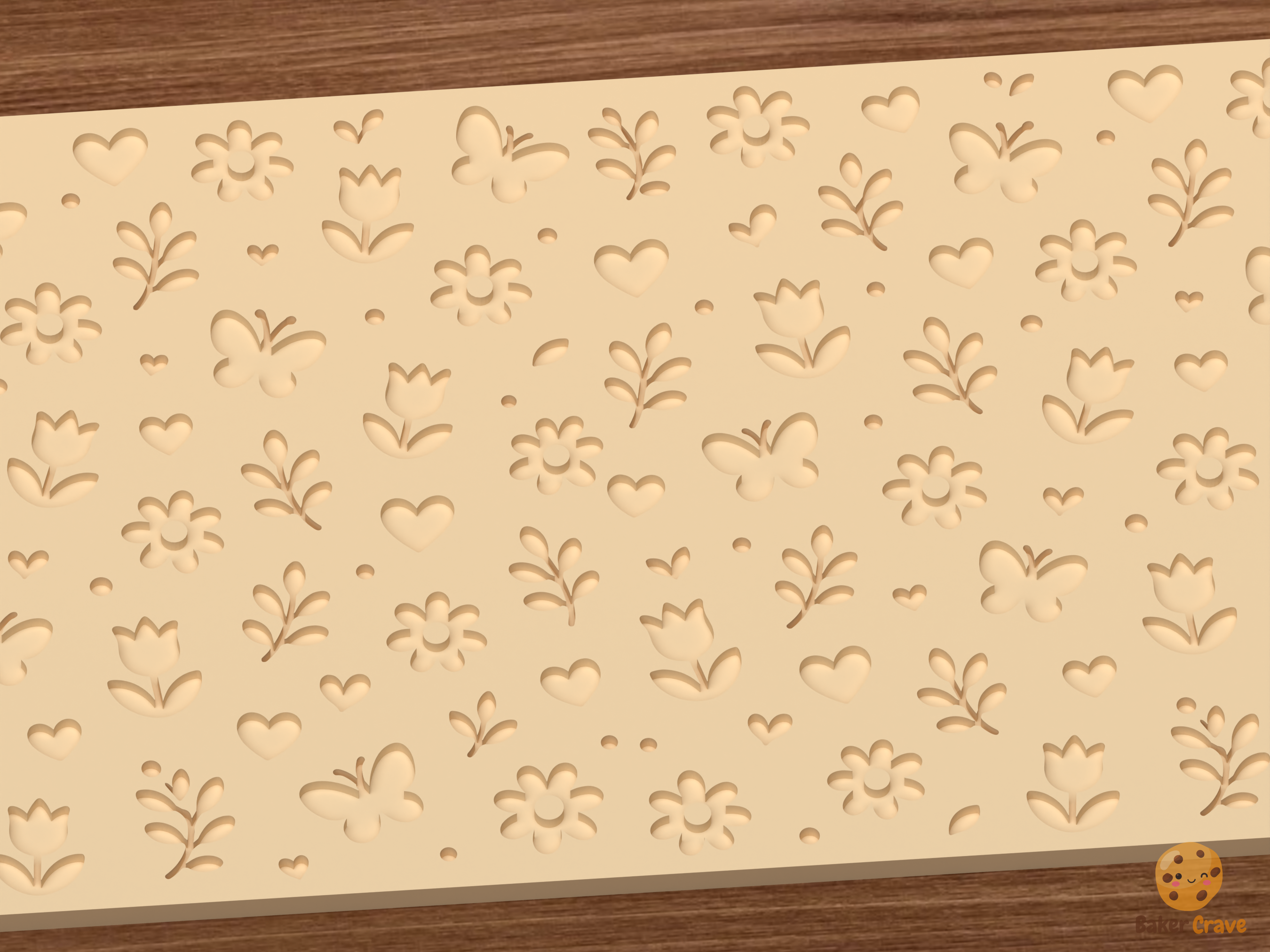 Spring Garden Hearts Textured Roller STL File - 02 close detail deboss