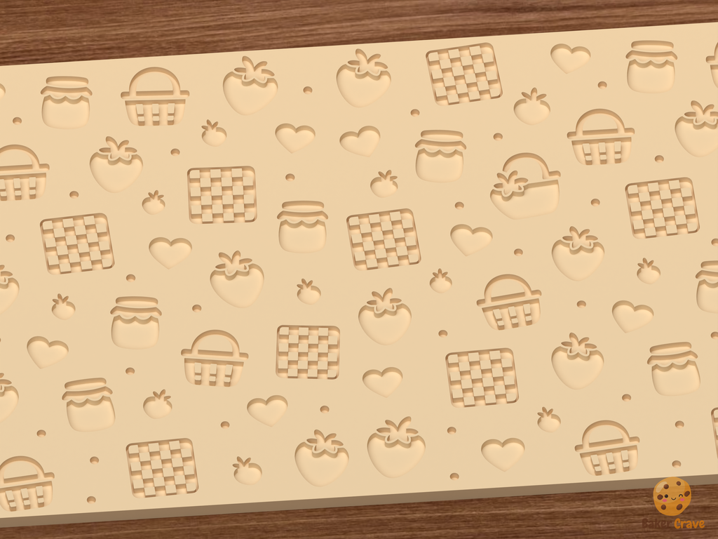 Strawberry Picnic Textured Roller STL File - 02 close detail deboss