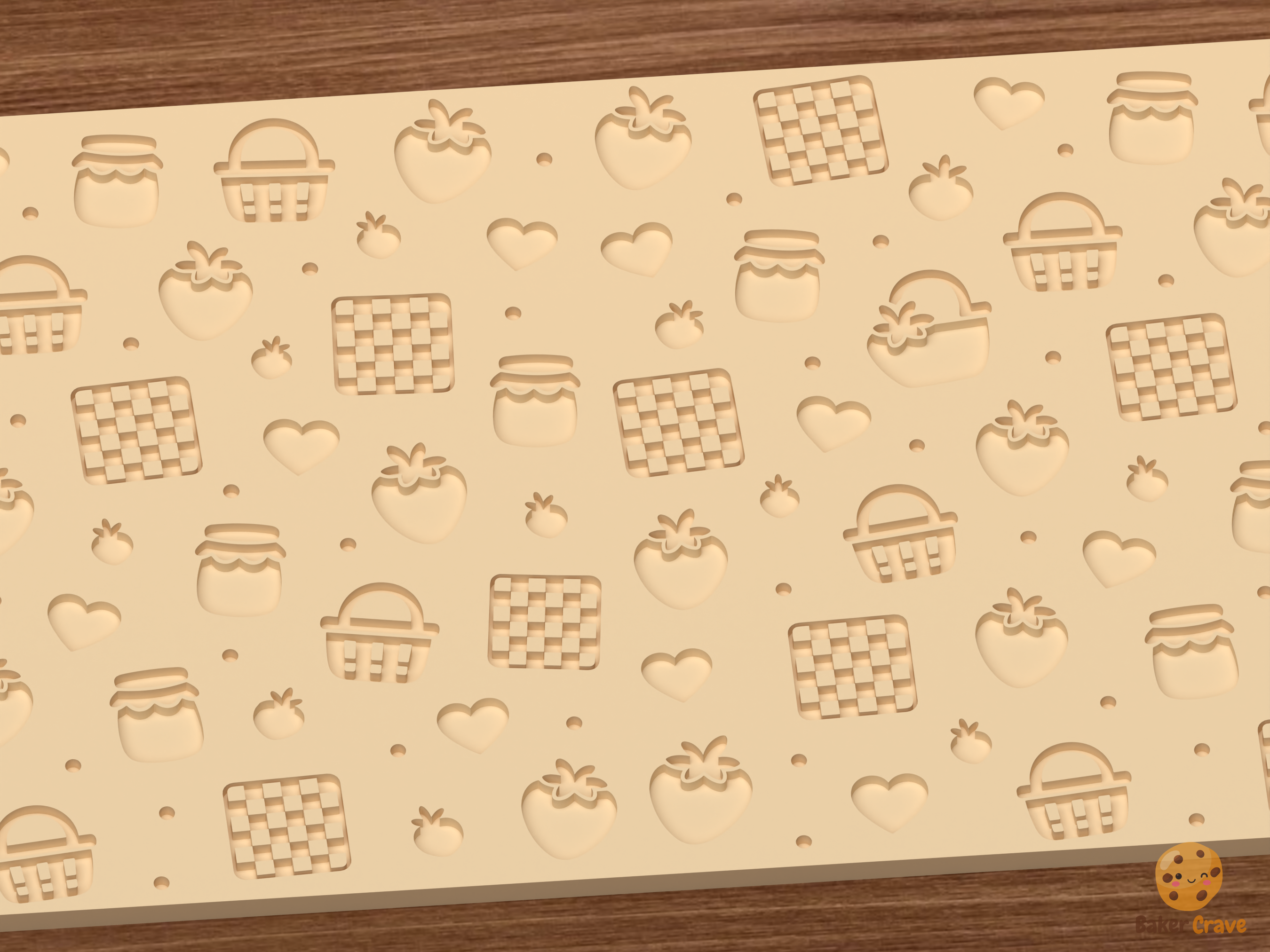 Strawberry Picnic Textured Roller STL File - 02 close detail deboss