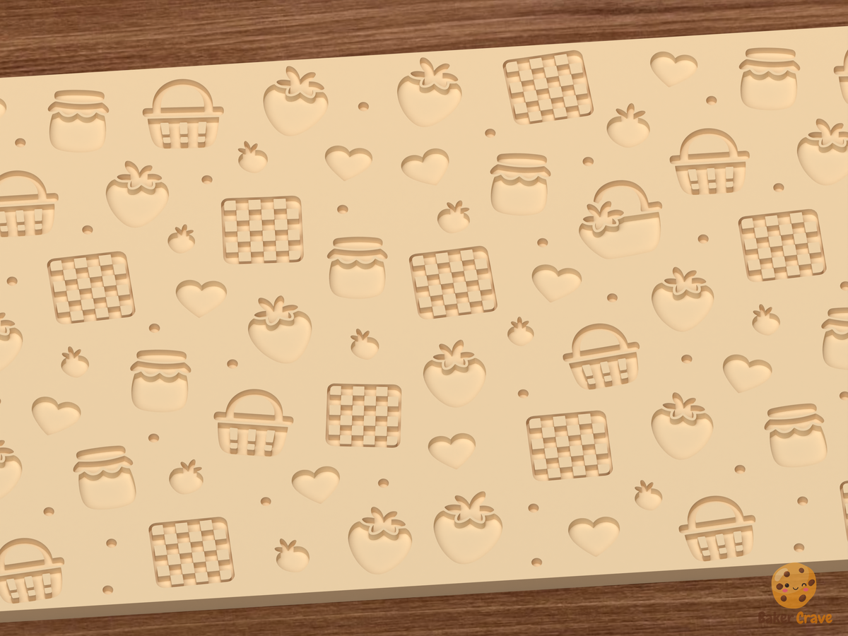 Strawberry Picnic Textured Roller STL File - 02 close detail deboss