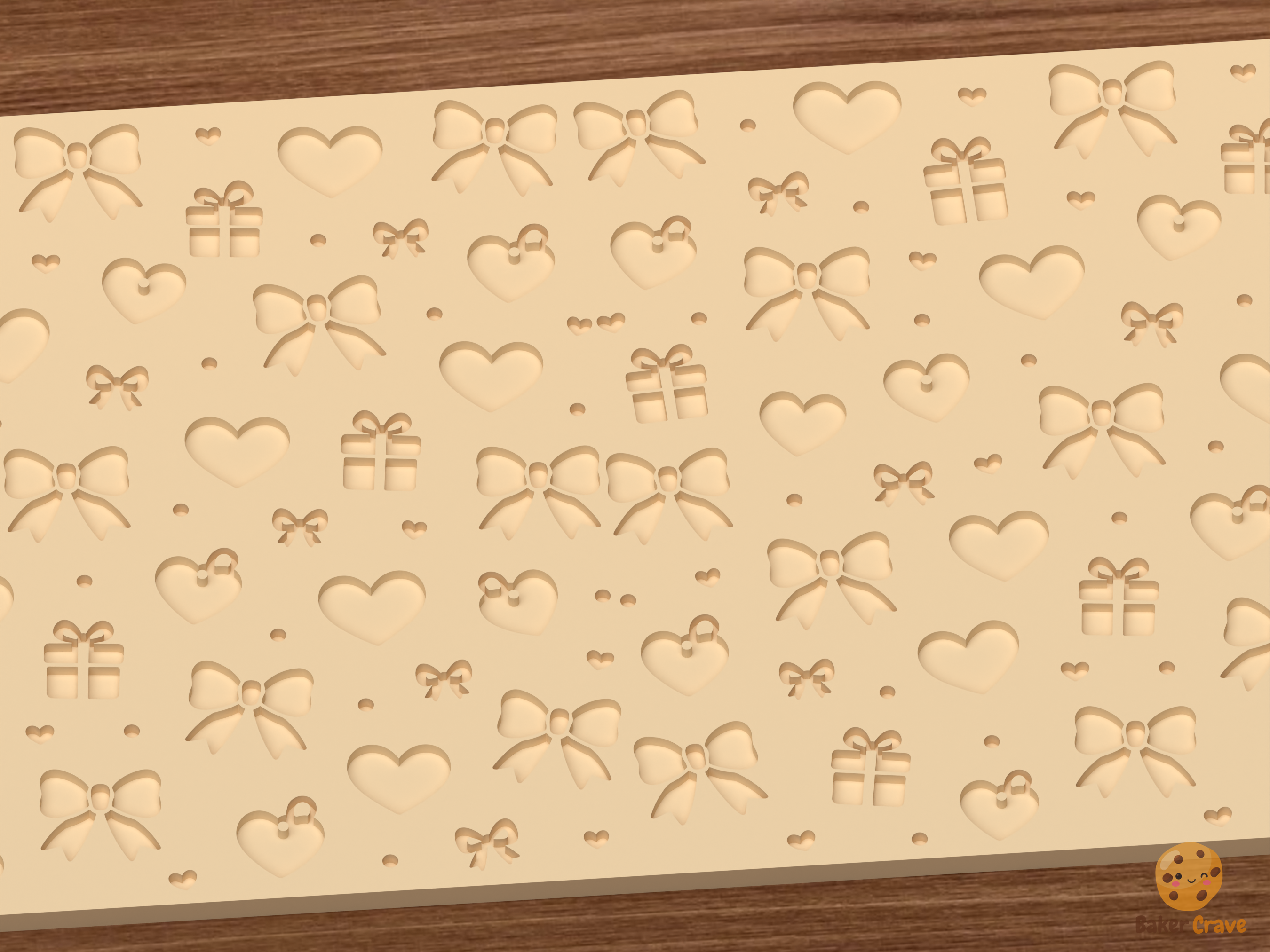 Valentine Hearts Bows Gifts Textured Roller STL File - 02 close detail deboss