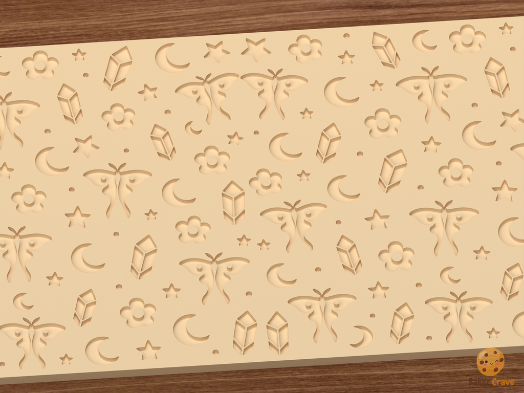 Celestial Luna Moth Textured Roller STL File - 02 close detail deboss