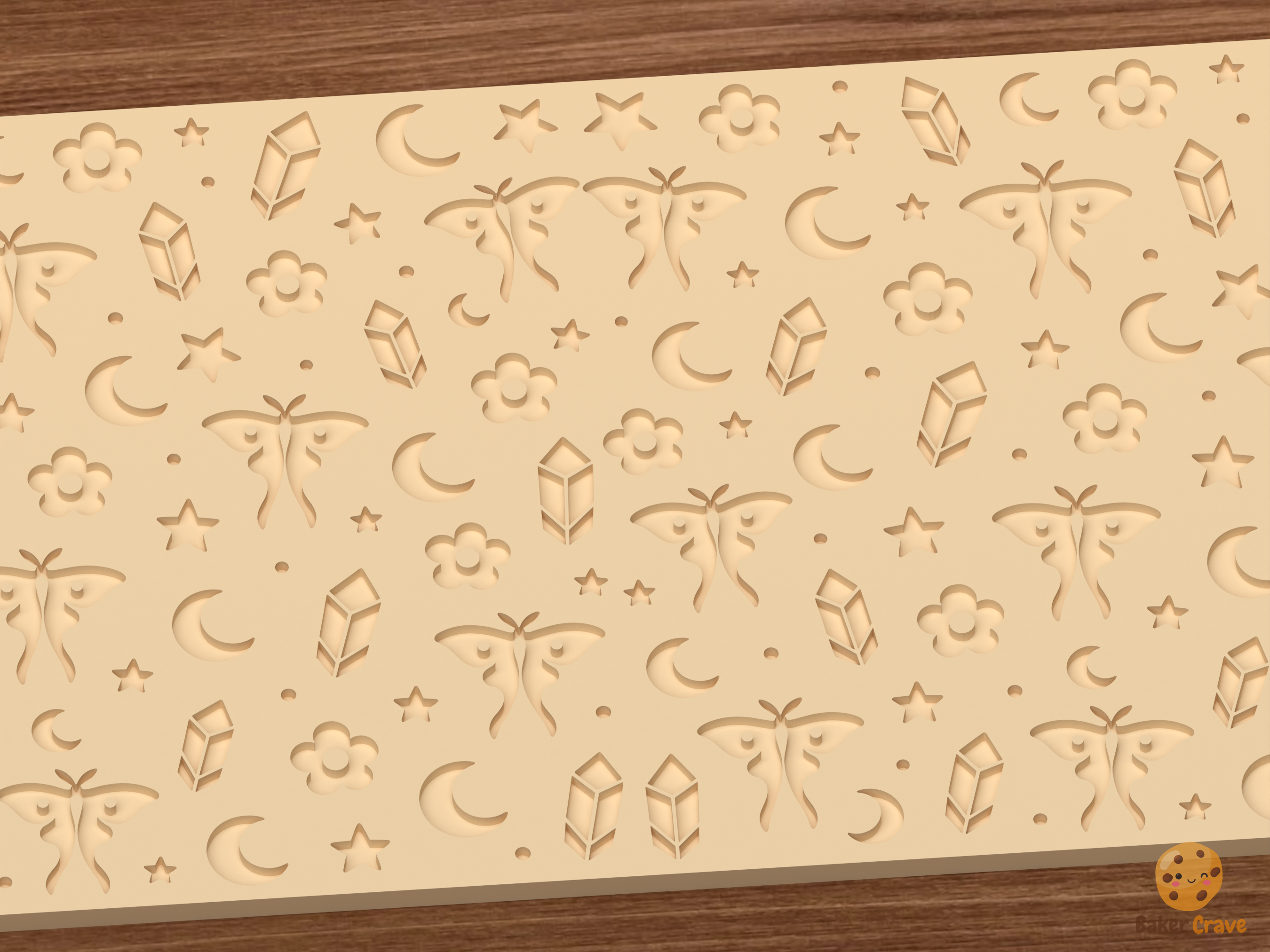 Celestial Luna Moth Textured Roller STL File - 02 close detail deboss