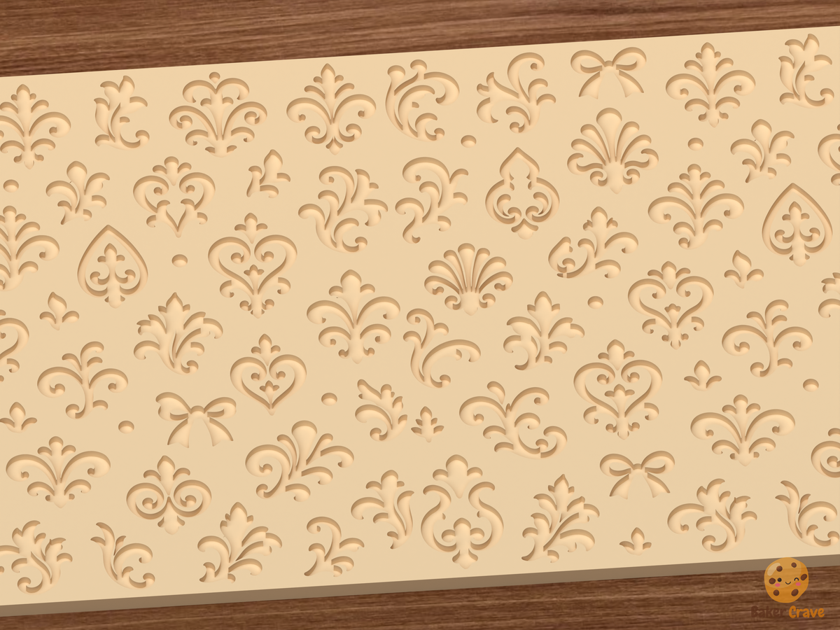 Damask Fleur De Lis Textured Roller STL File - 02 close detail deboss