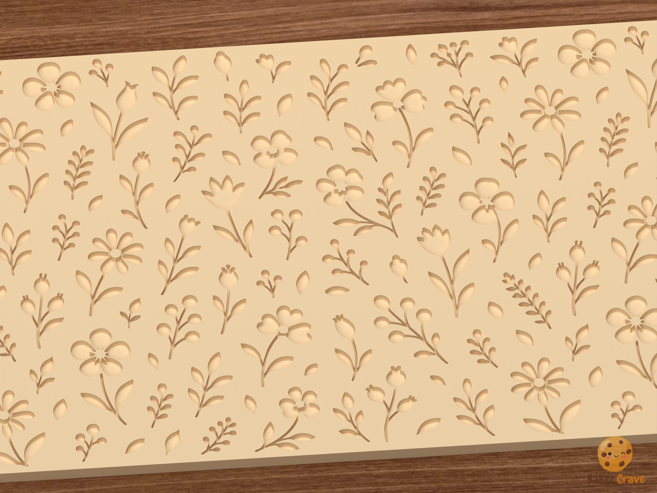 Botanical Wildflower Textured Roller STL File - 02 close detail deboss