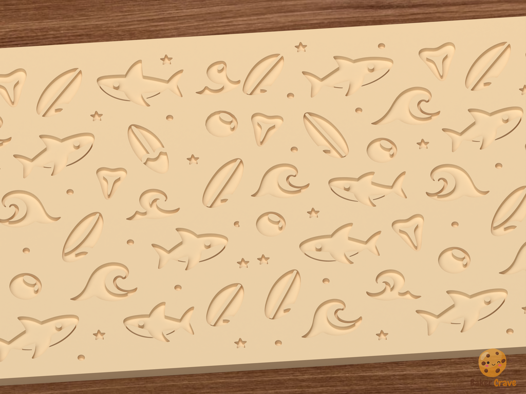 Shark Surf Ocean Textured Roller STL File - 02 close detail deboss