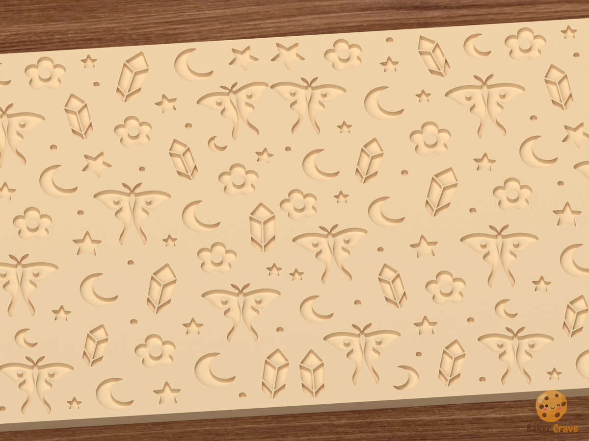Celestial Luna Moth Textured Roller STL File - 02 close detail deboss