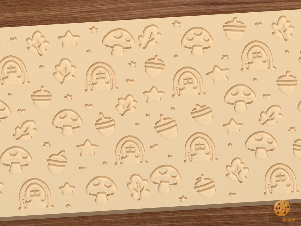 Woodland Fairy Garden Textured Roller STL File - 02 close detail deboss