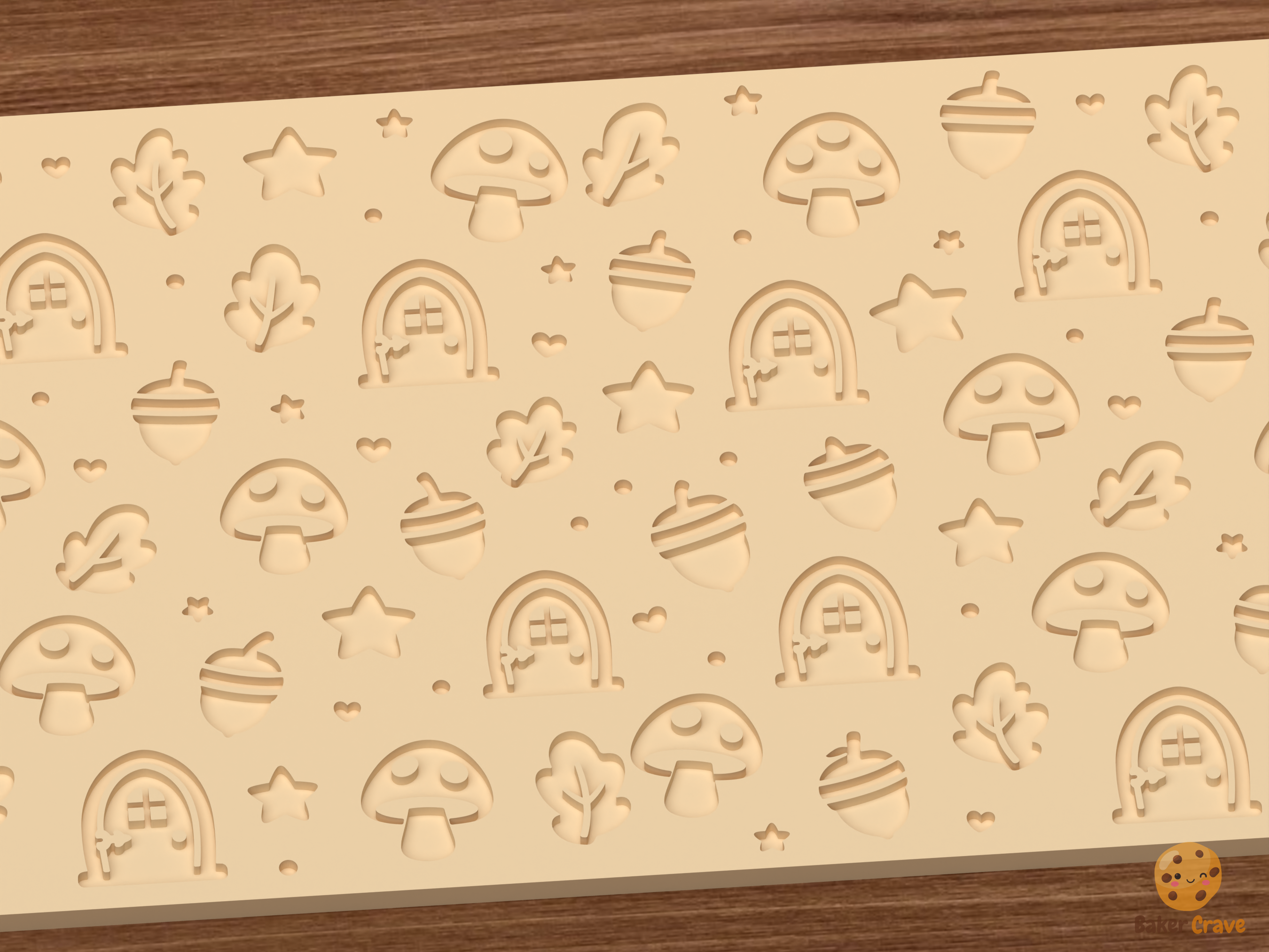 Woodland Fairy Garden Textured Roller STL File - 02 close detail deboss