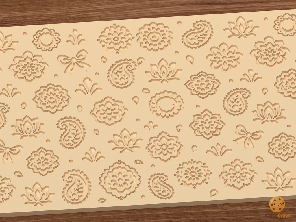 Boho Paisley Floral Textured Roller STL File - 02 close detail deboss