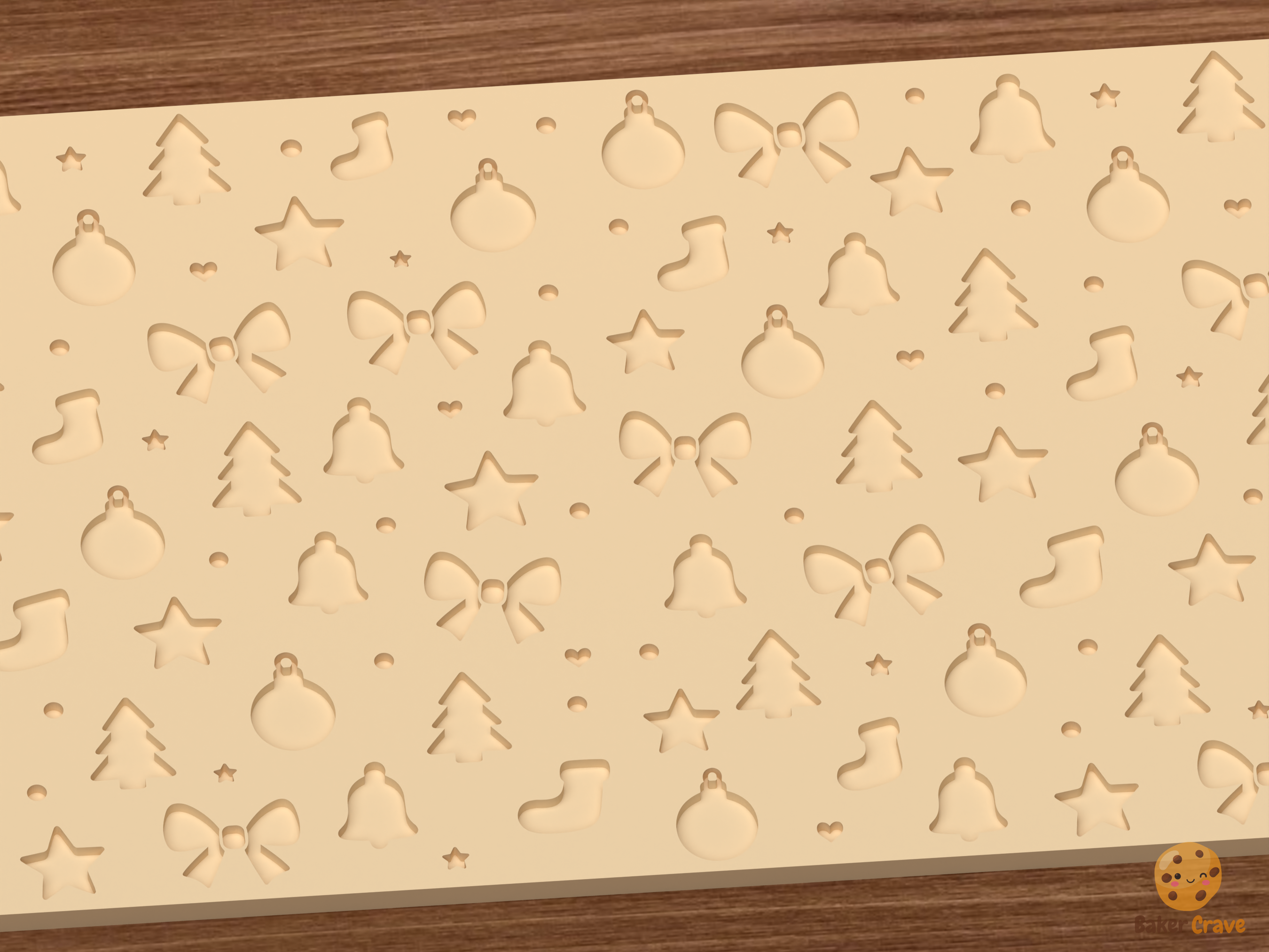 Christmas Ornaments Textured Roller STL File - 02 close detail deboss