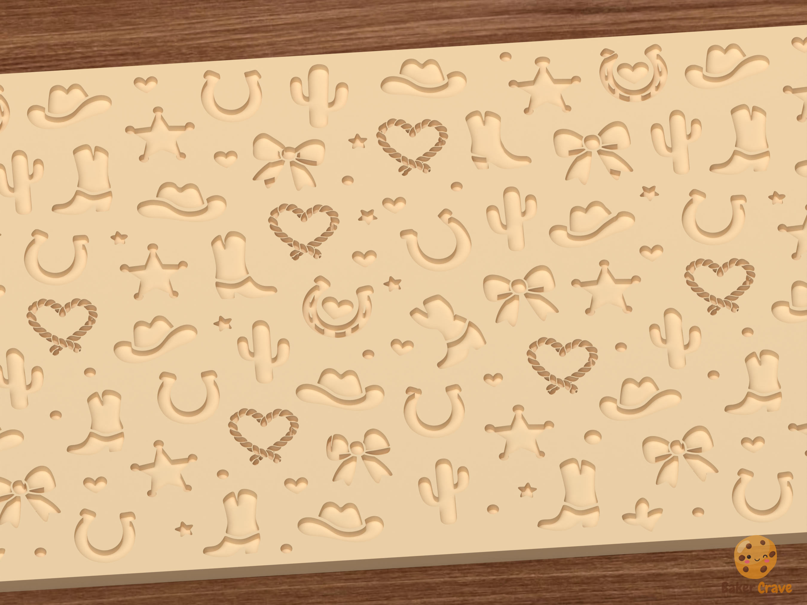Western Cowboy Textured Roller STL File - 02 close detail deboss