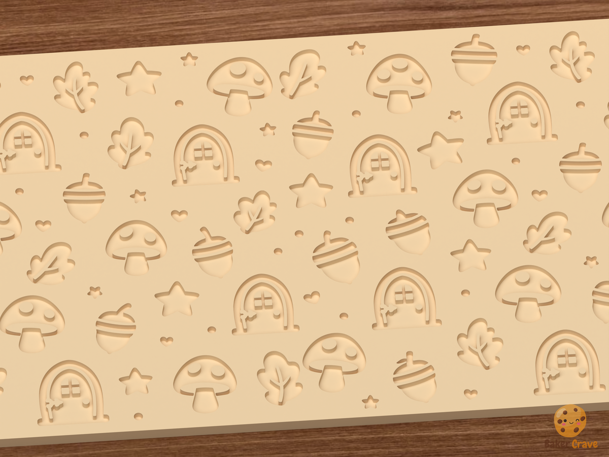 Woodland Fairy Garden Textured Roller STL File - 02 close detail deboss