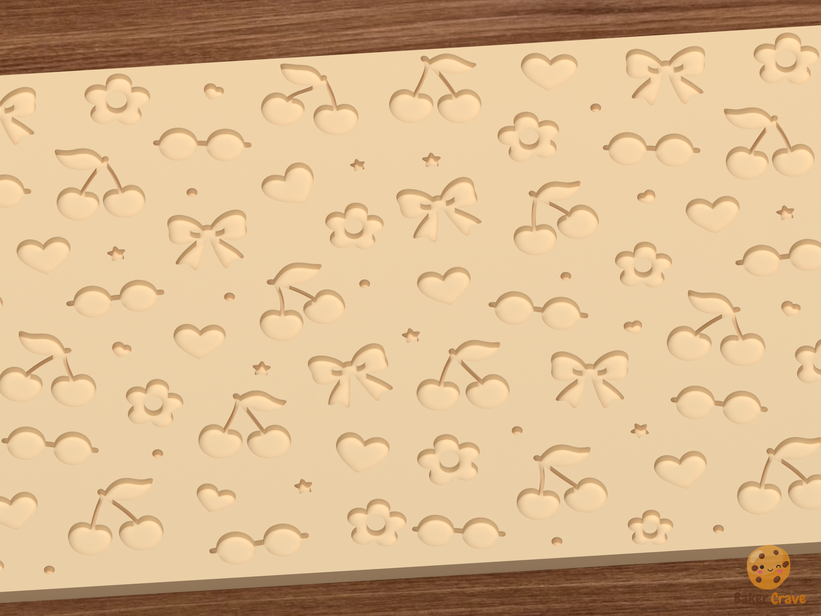 Cute Cherry Bow Textured Roller STL File - 02 close detail deboss