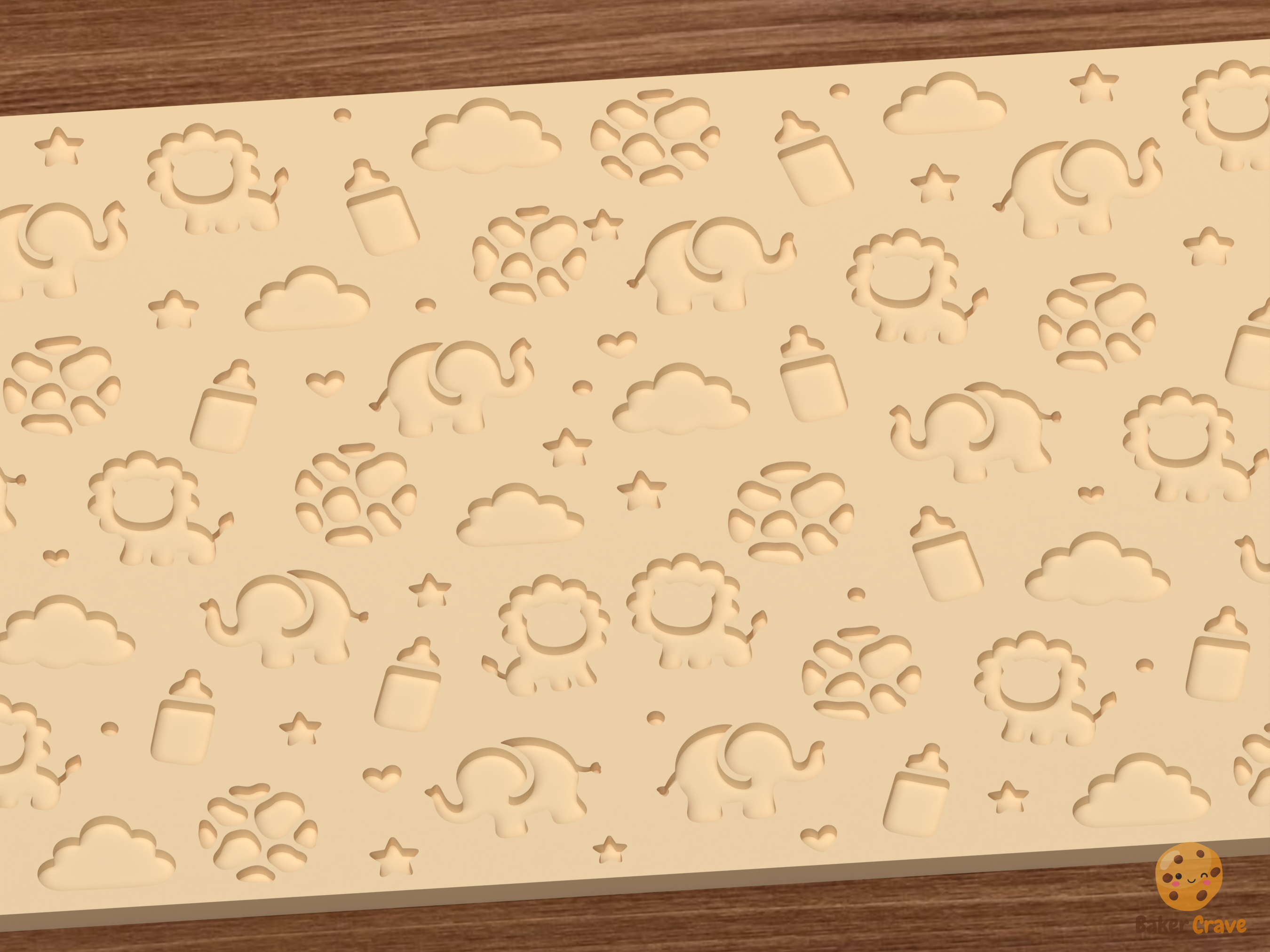 Safari Baby Shower Textured Roller STL File - 02 close detail deboss