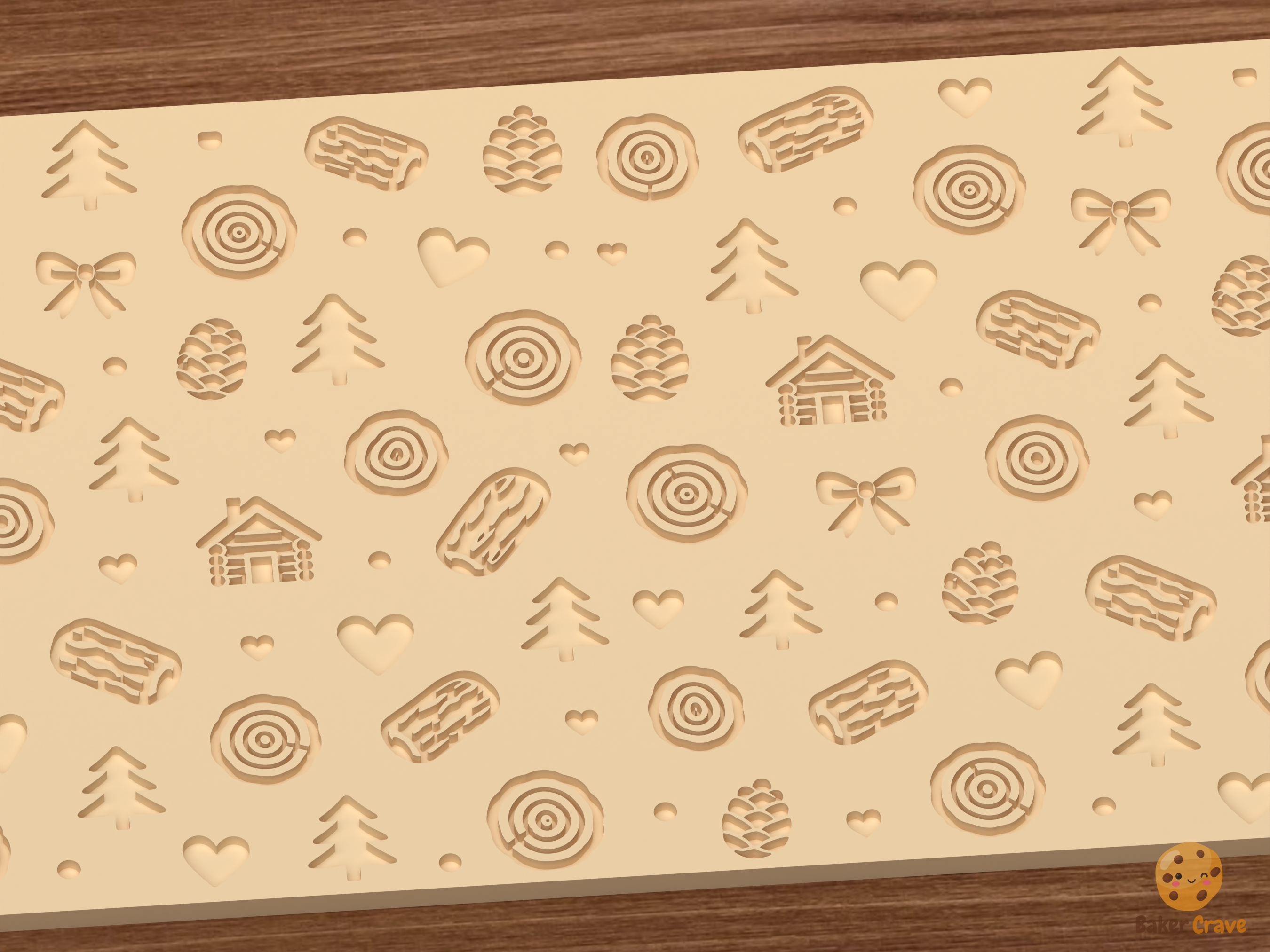 Rustic Woodland Cabin Textured Roller STL File - 02 close detail deboss
