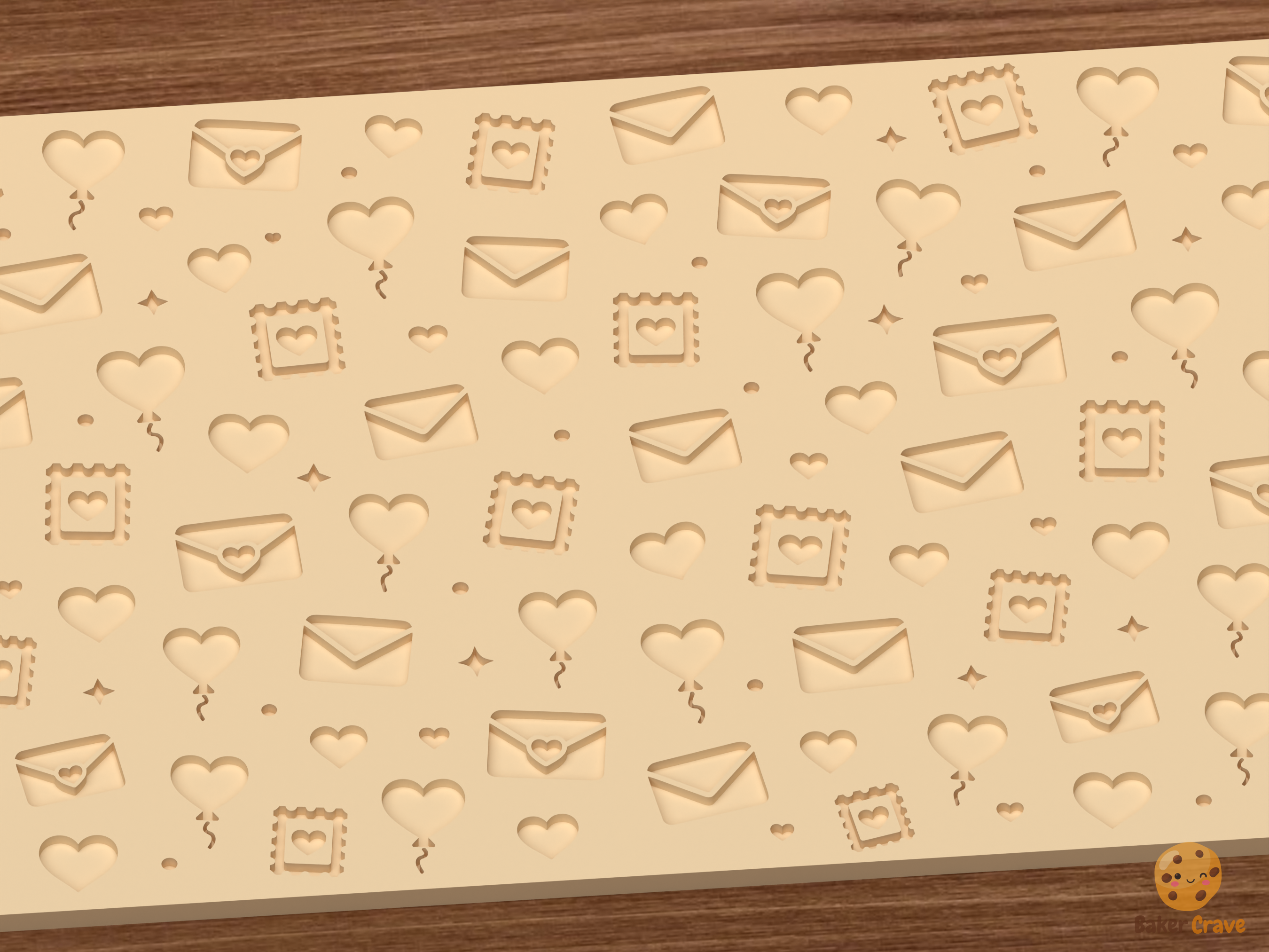 Valentine Love Letters Textured Roller STL File - 02 close detail deboss