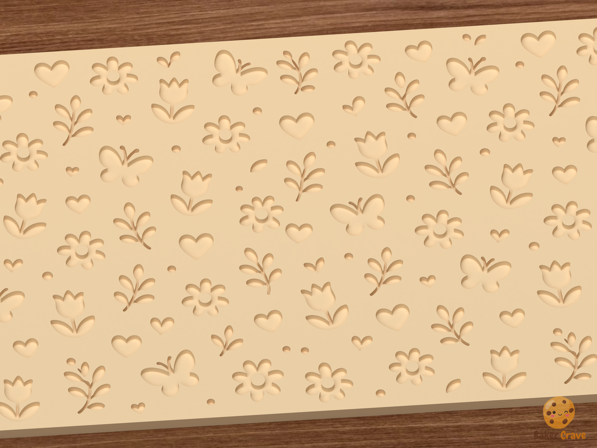 Spring Garden Hearts Textured Roller STL File - 02 close detail deboss