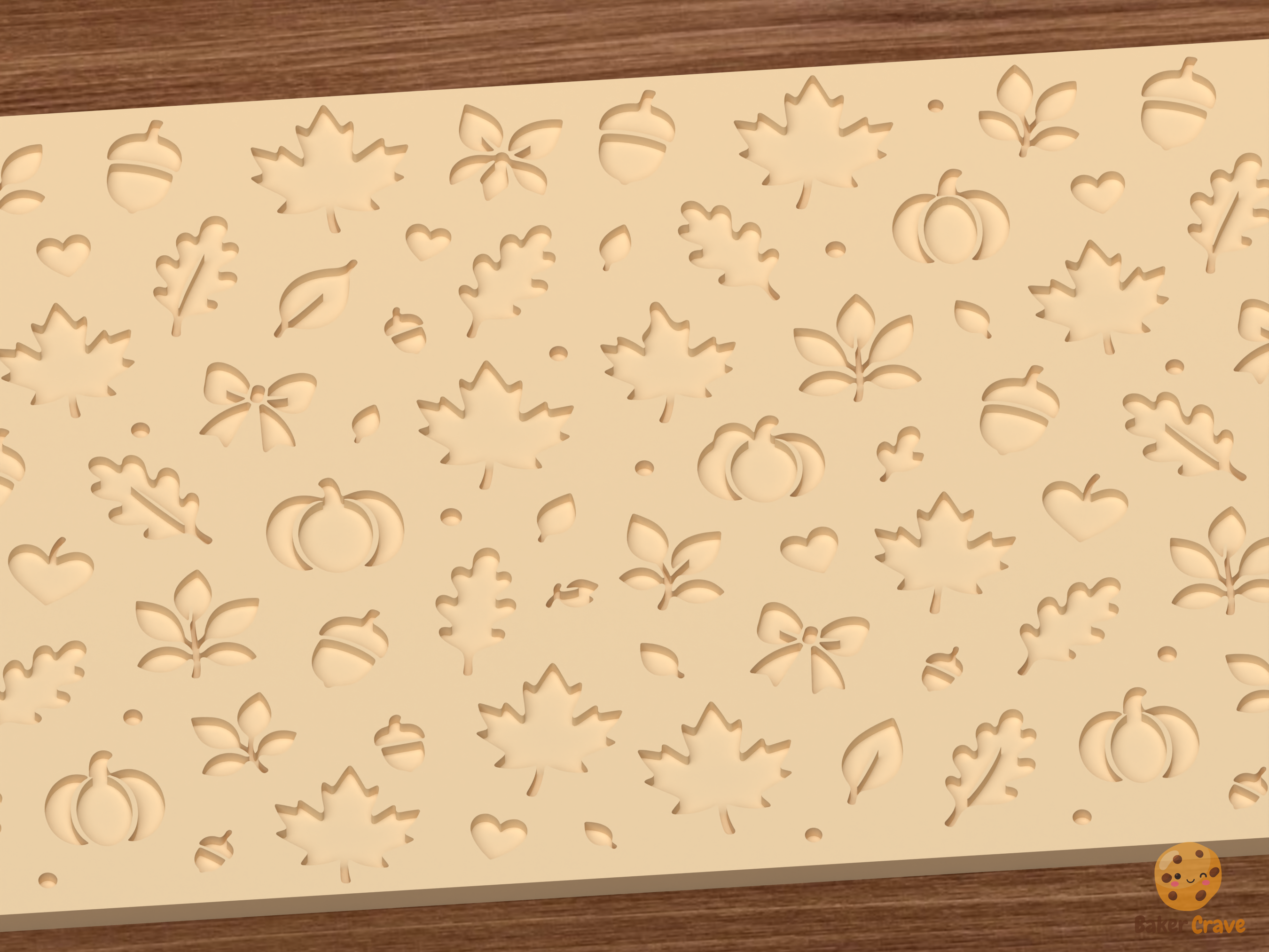 Autumn Harvest Textured Roller STL File - 02 close detail deboss