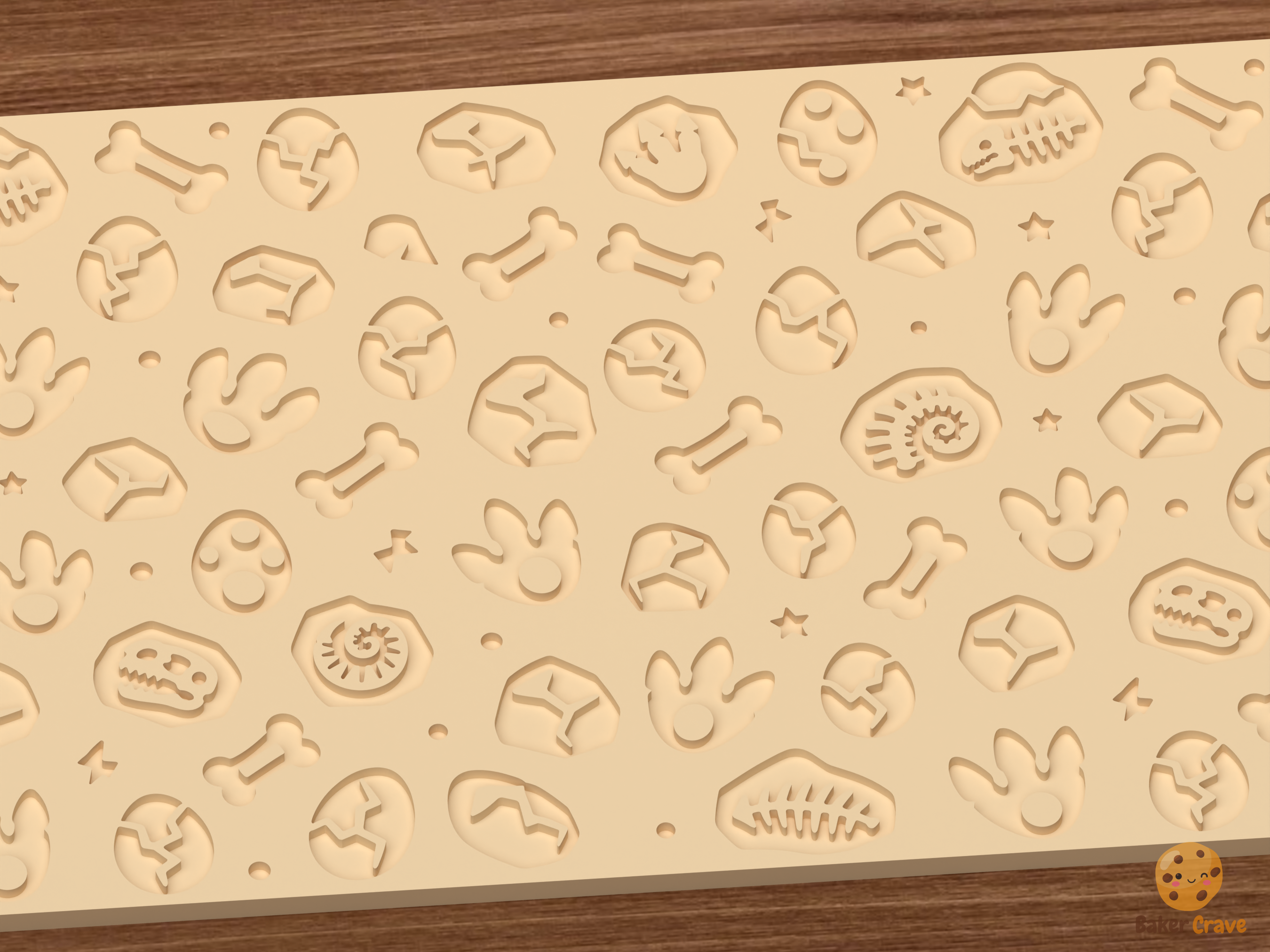 Dinosaur Fossil Textured Roller STL File - 02 close detail deboss