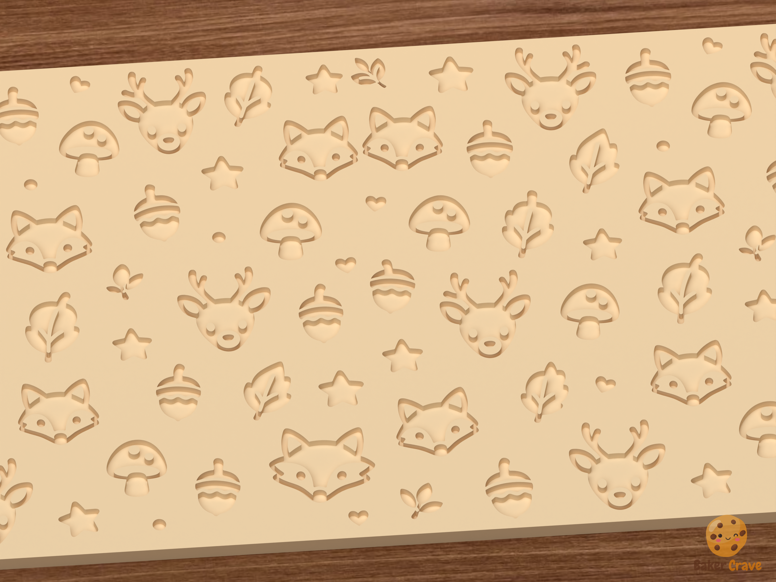 Woodland Forest Animals Textured Roller STL File - 02 close detail deboss