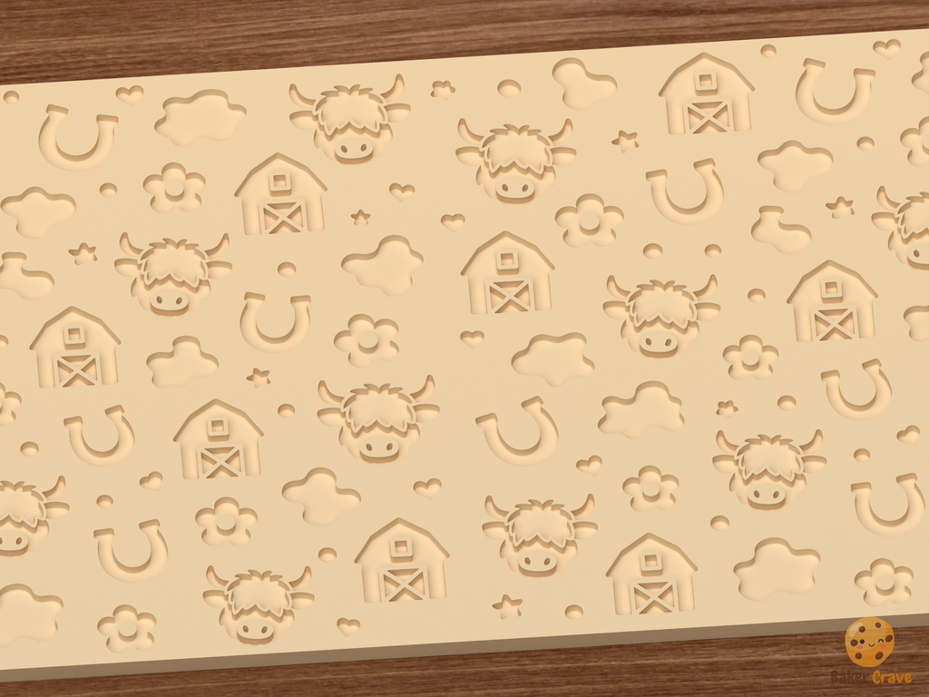 Highland Cow Farm Textured Roller STL File - 02 close detail deboss