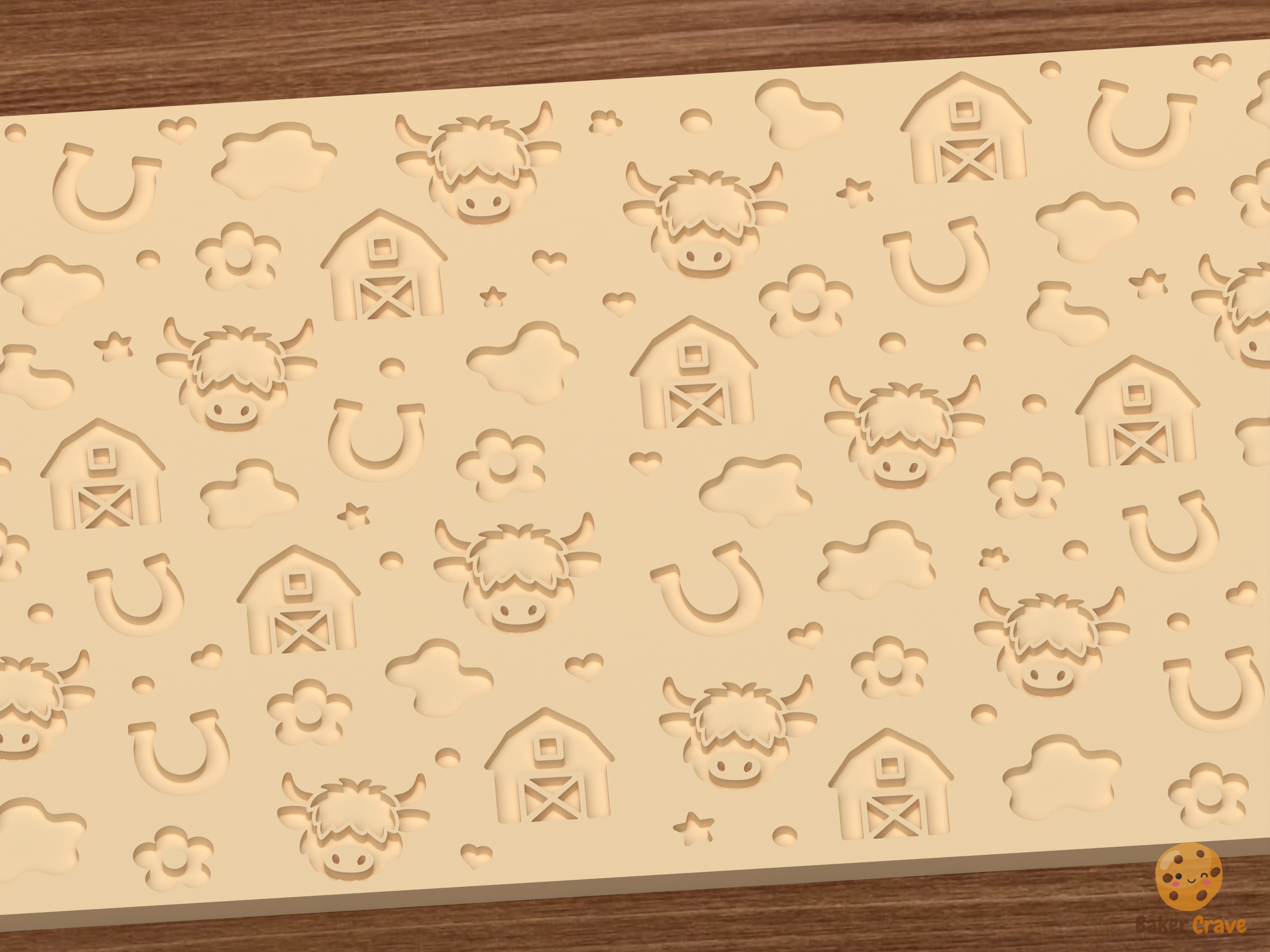 Highland Cow Farm Textured Roller STL File - 02 close detail deboss