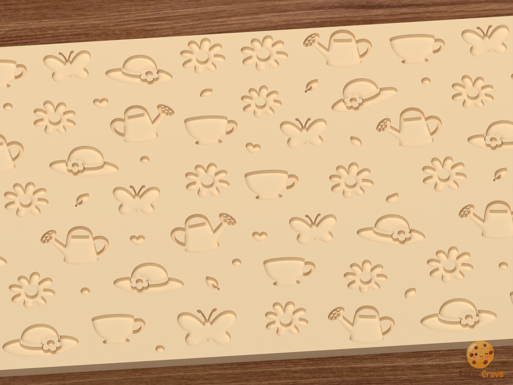 Spring Garden Tea Party Textured Roller STL File - 02 close detail deboss