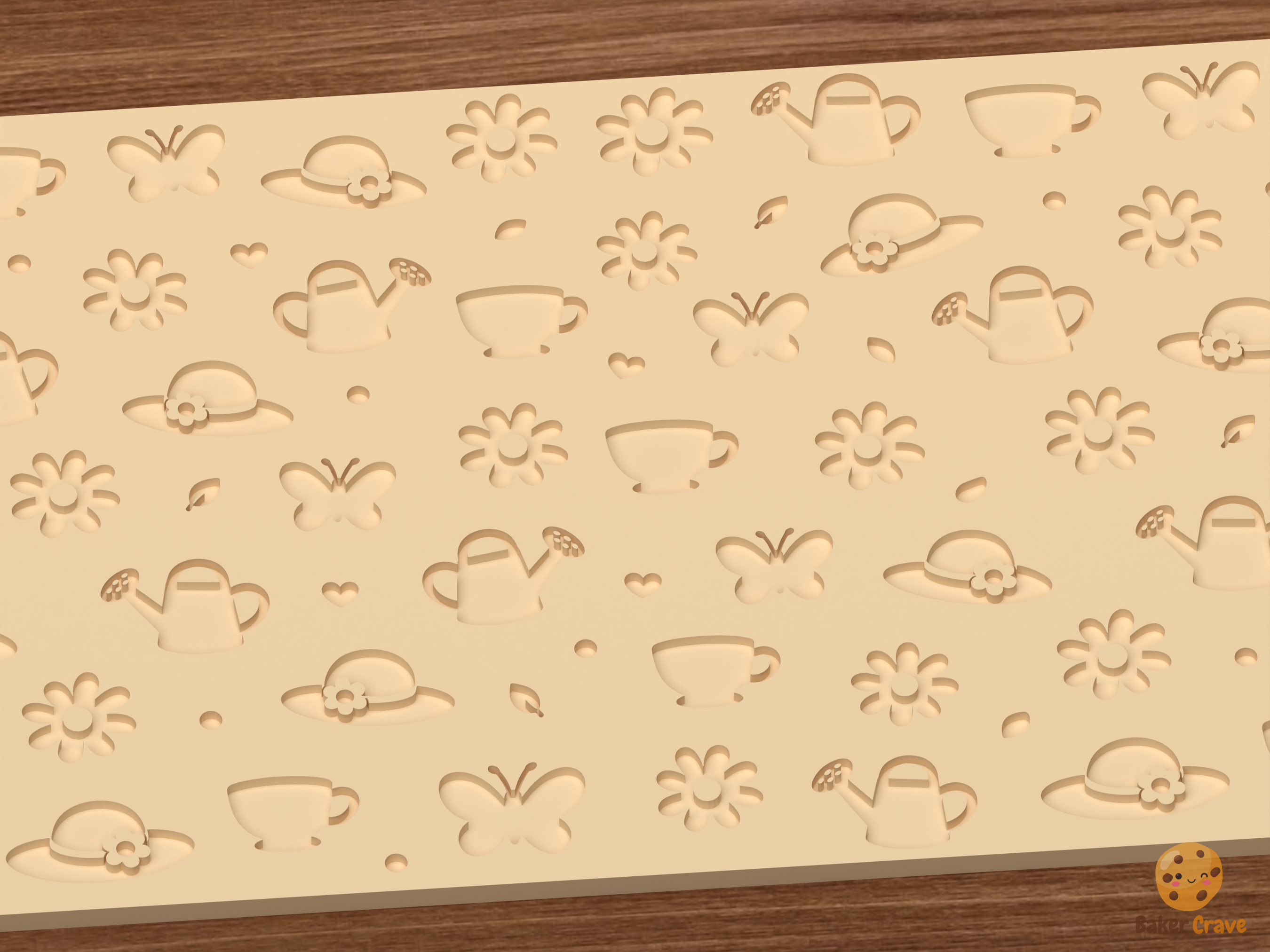 Spring Garden Tea Party Textured Roller STL File - 02 close detail deboss