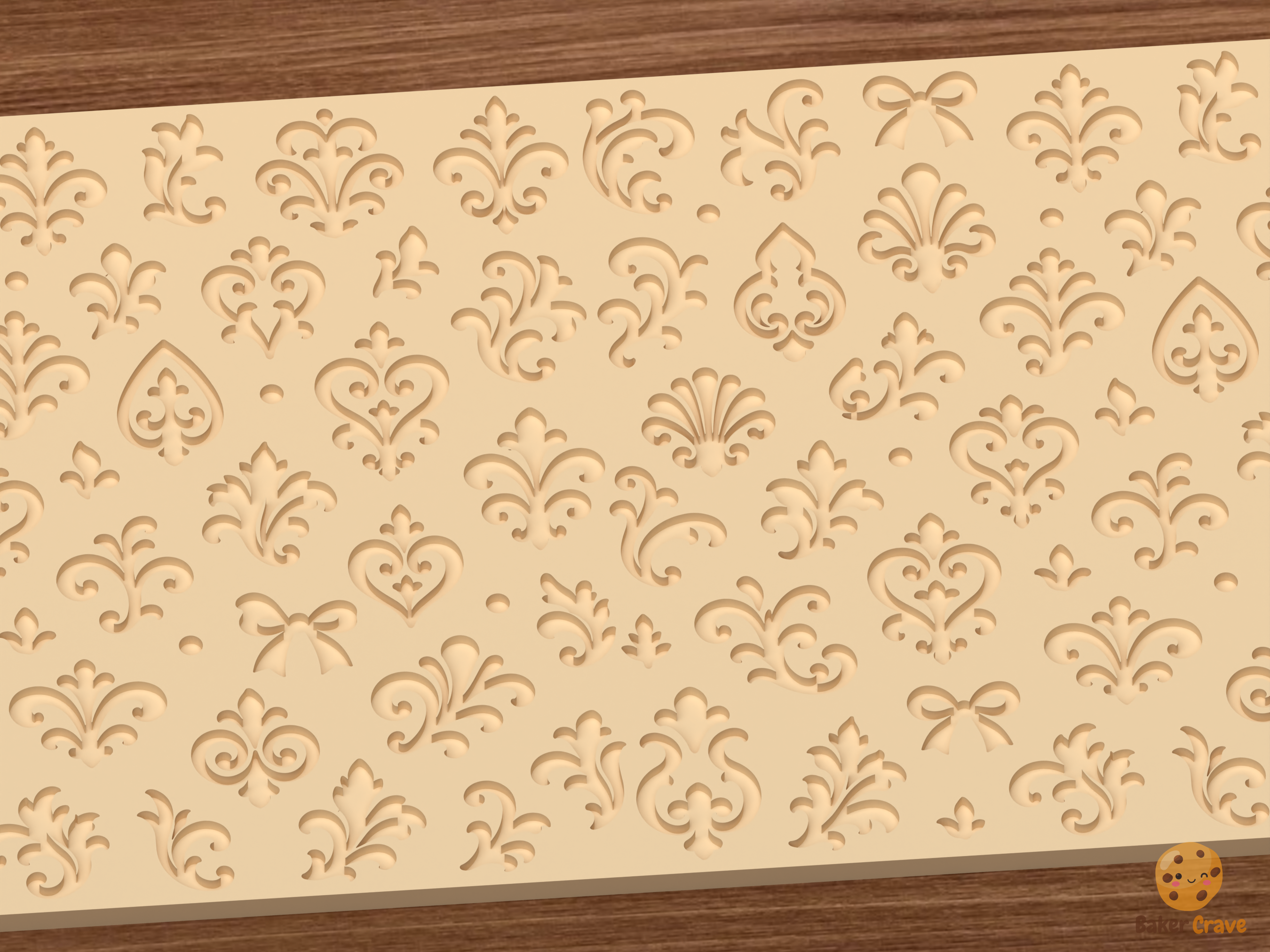 Damask Fleur De Lis Textured Roller STL File - 02 close detail deboss