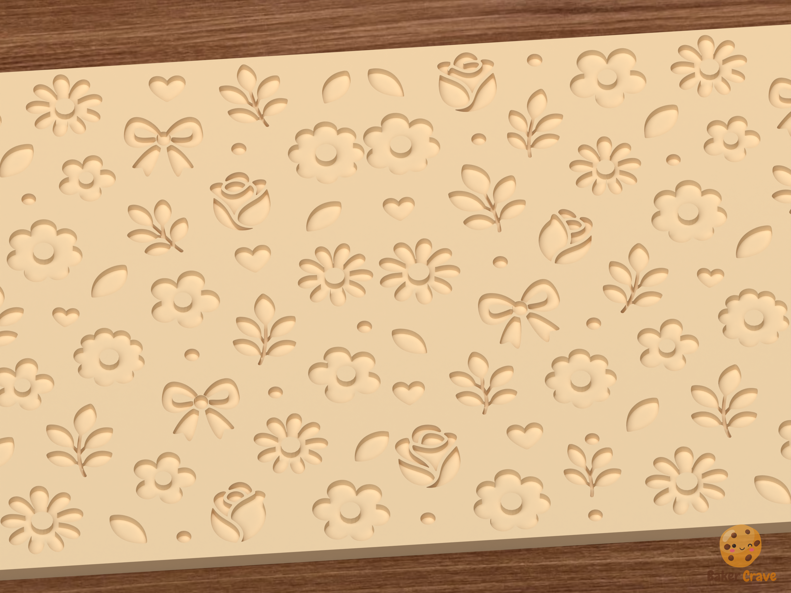 Whimsical Floral Garden Textured Roller STL File - 02 close detail deboss