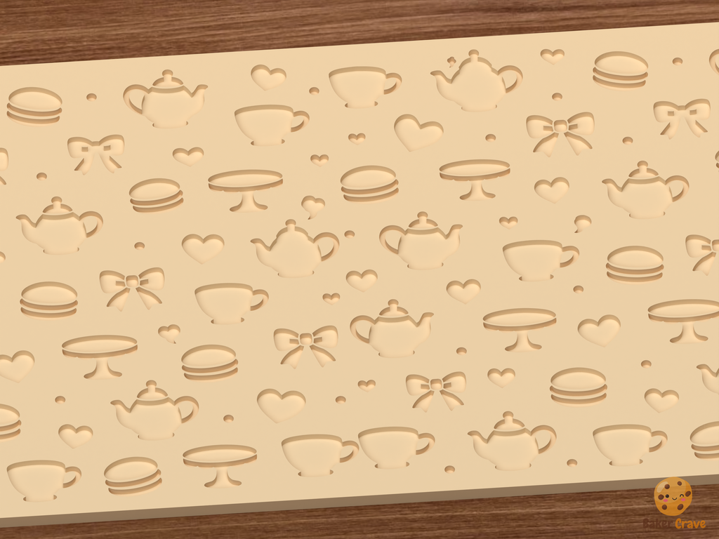 Tea Party Textured Roller STL File - 02 close detail deboss